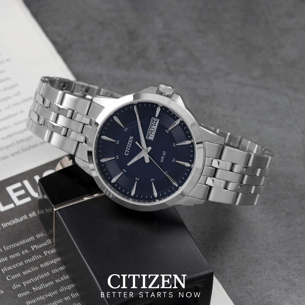 Đồng Hồ Nam Citizen Pin-Quartz Dây Thép Không Gỉ BF2011-51L - Mặt Xanh (41mm)