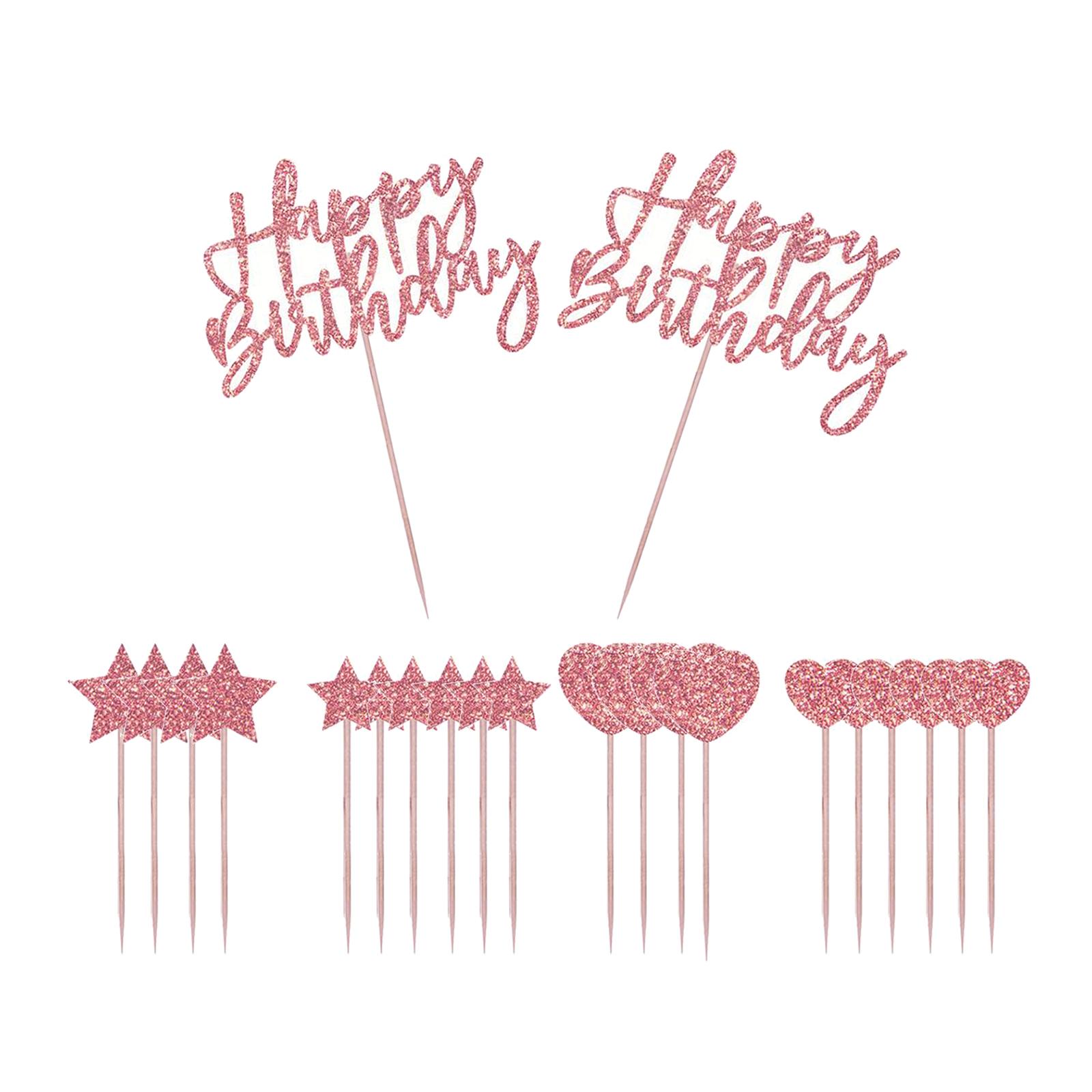 Glitter Cake Topper Picks Happy Birthday Cupcake Party Decor Rose Gold