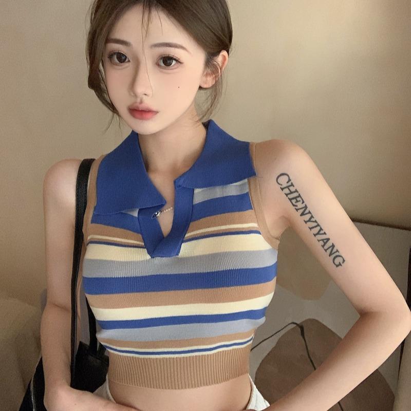 Áo len dệt kim Montoghi 3 LỖ CỔ ĐỨC Quảng Châu sọc ngang dáng ôm croptop cực xinh