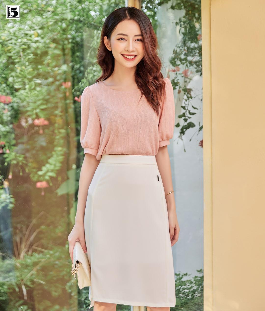 Chân váy công sở chữ A, dáng lửng, vạt lệch Twentyfive N330