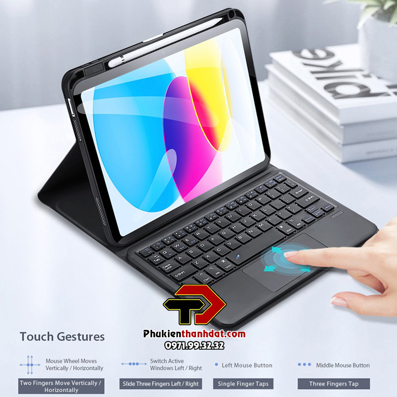 Bao da kèm bàn phím có di chuột cho iPad Gen 10 10.9 inch 2022 có ngăn để bút tiên lợi, chống sốc tốt - Hàng nhập khẩu