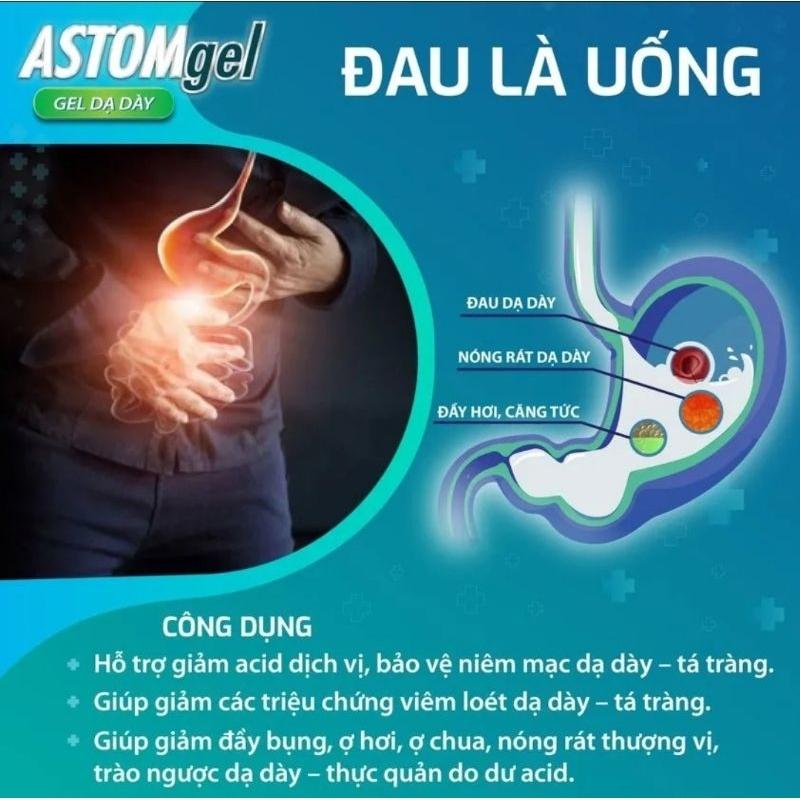 Gel Dạ Dày ASTOMGel - Hộp 25 gói - Hỗ trợ giảm acid dịch vị, bảo vệ niêm mạc dạ dày, tá tràng, giảm đau, nóng, đầy bụng.