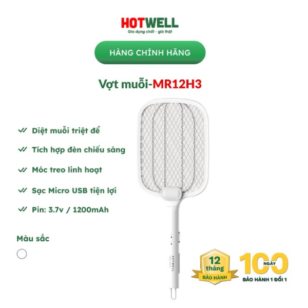 Vợt Muỗi HOTWELL MR12H3, Bảo Hành 12 Tháng, 1 Đổi 1 Trong 100 Ngày - Hàng Chính Hãng