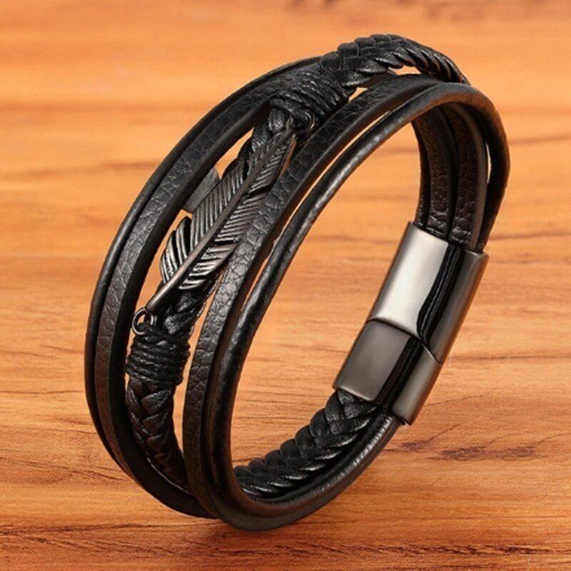 Vòng Tay Nam Hanmade AROTI Chất Dây Da Cao Cấp, Khóa và Charm Titan Cực Đẹp, Phong Cách Sang Trọng, Cá Tính VT615-D