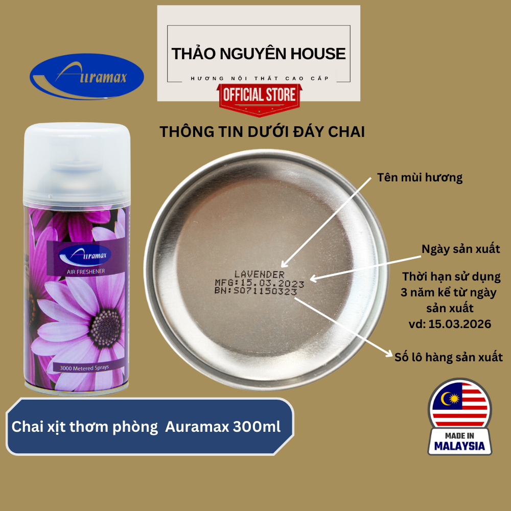 Nước hoa xịt thơm phòng Auramax 300ml hương Lavender (hoa lavender)