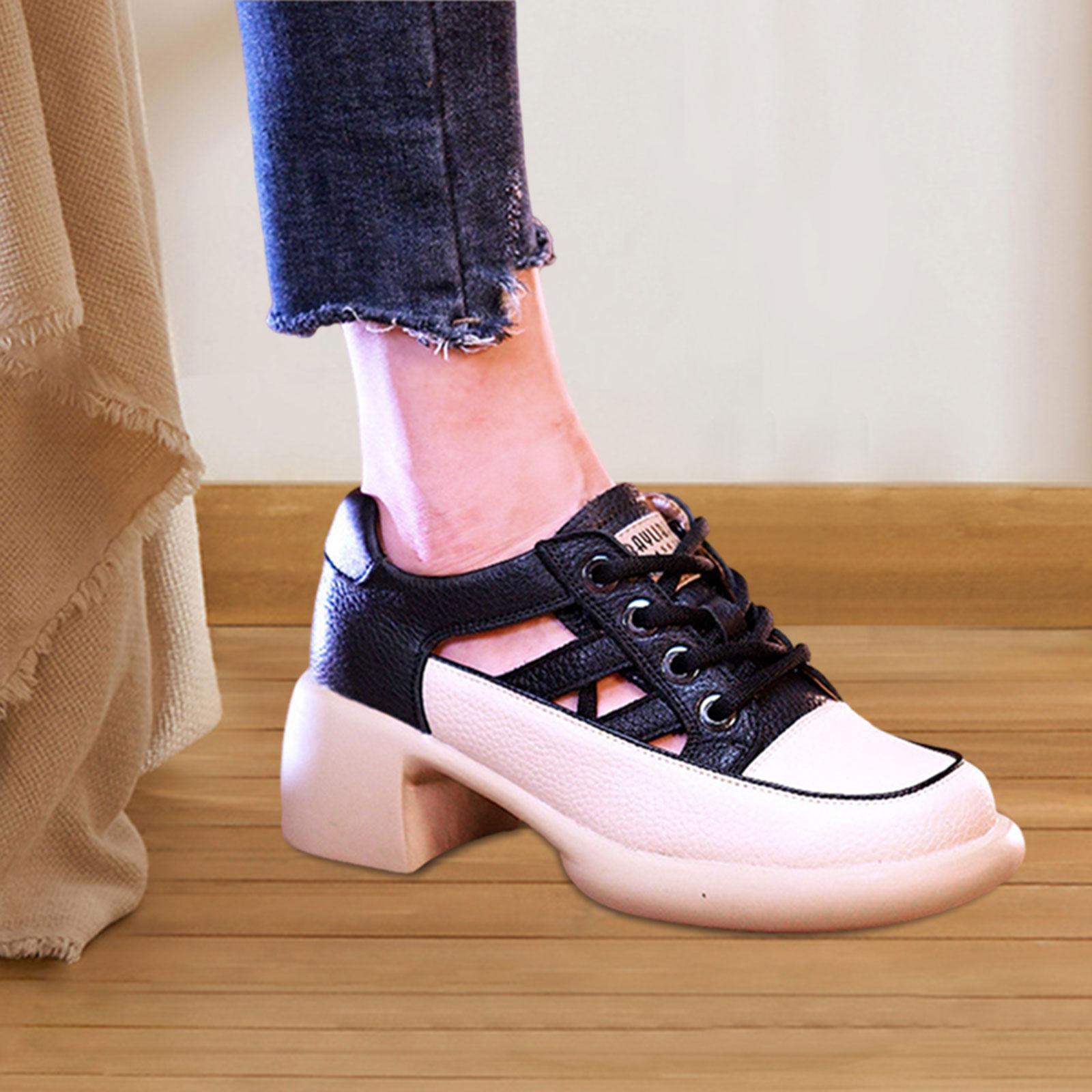 Women Heeled Sandals Chunky Heel Shoes Lightweight Lace up Closed Toe Unique High Heeled Wedge Sneakers Block Heel Sandals for Beach Outdoor