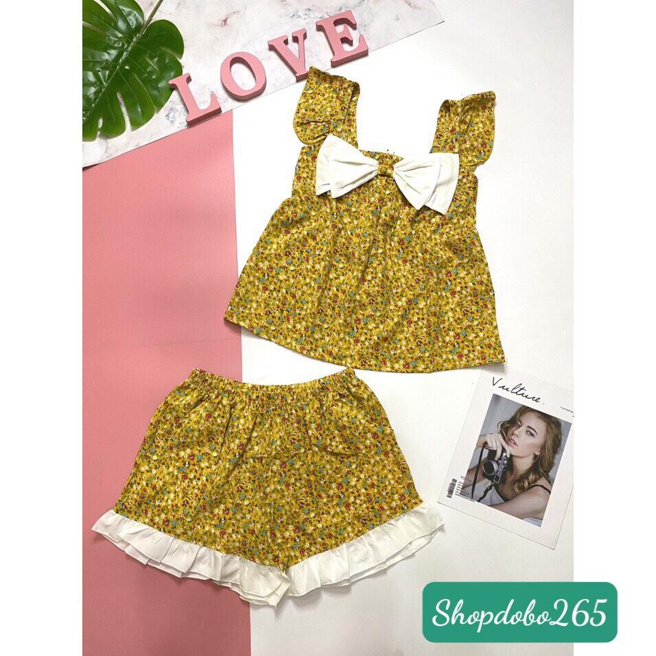 Đồ bộ nữ,bộ ngủ mặc nhà đùi tay cánh tiên vải lụa họa tiết hoa nhí siêu cưng size 45-57kg.