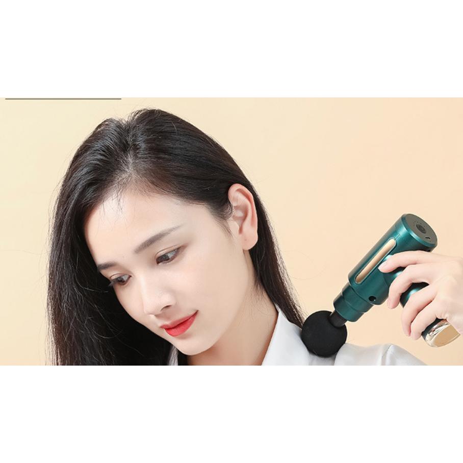 Máy massage cầm tay mini - Súng massage cầm tay đấm lưng mát xa trị liệu cổ vai gáy 4 đầu 6 chế độ, hàng tốt