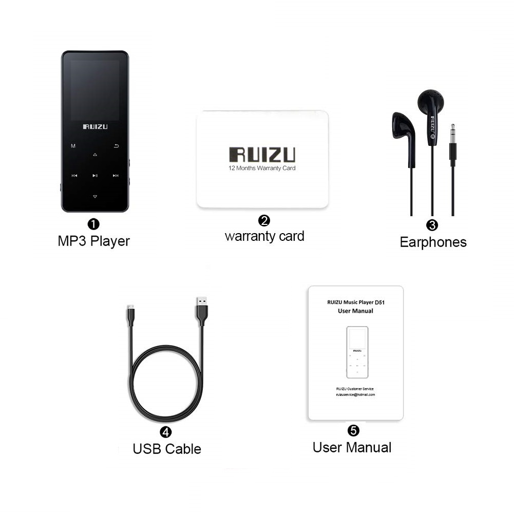Máy Nghe Nhạc MP3 Lossless Bluetooth 5.1 Ruizu D51 Bộ Nhớ Trong 8GB - Hàng Chính Hãng