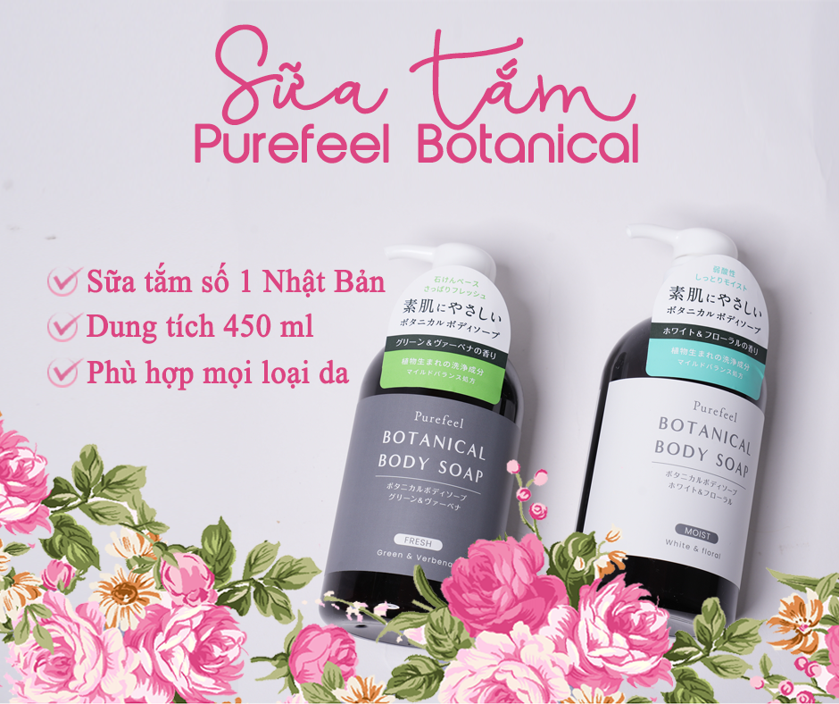 Sữa tắm Purefeel Botanical Body Soap hương Hoa trắng làm sạch da cùng hương thơm thanh lịch 450ml