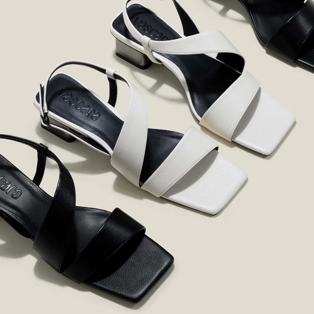 Vascara Giày Sandal Mũi Vuông Gót Si Hiệu Ứng Aluminium - SDN 0773
