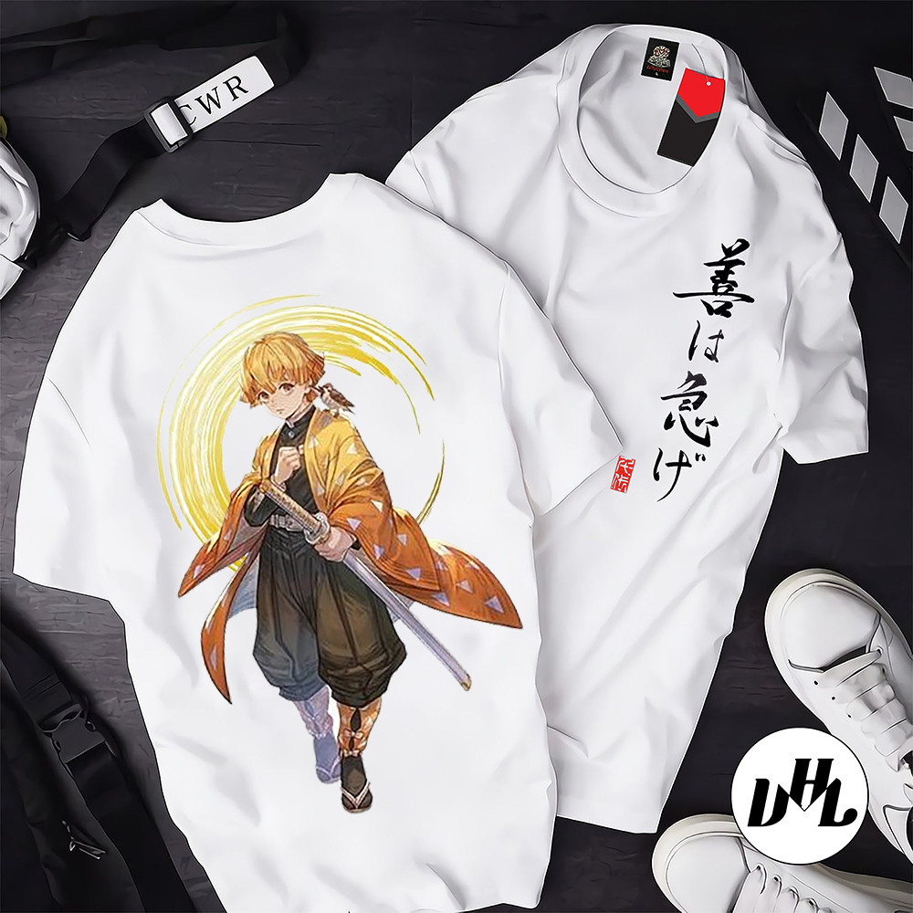 Áo thun trắng Anime, Manga Thanh g diệt quỷ Zenitsu 05 , Unisex Nam Nữ có Size áo từ 25-95kg