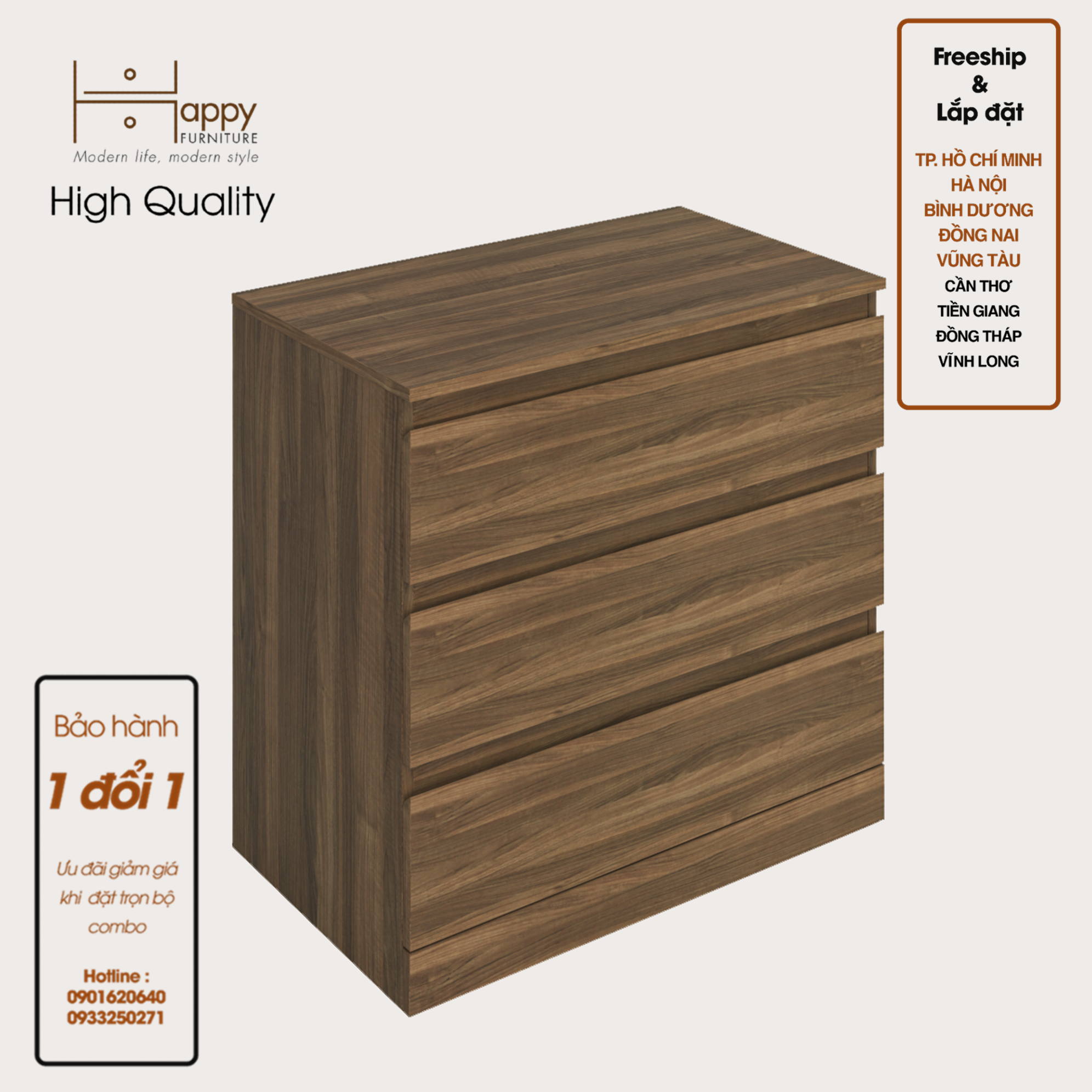 [Happy Home Furniture] DOOBIE,  Tủ 3 ngăn kéo ,  80cm x 48cm x 78cm ( DxRxC), THK_003