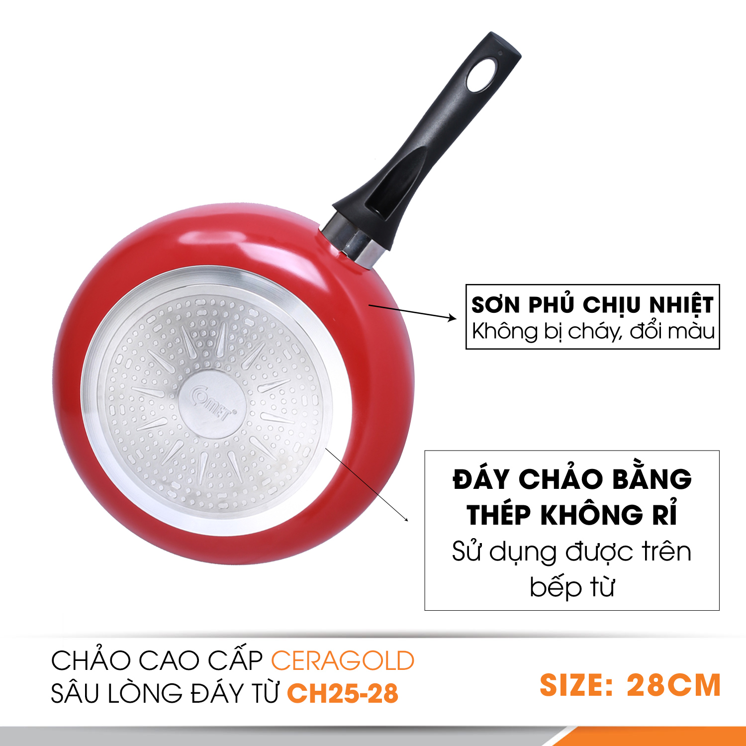 Chảo chống dính cao cấp lòng sâu đáy từ Comet CH25-28 (Giao màu ngẫu nhiên)