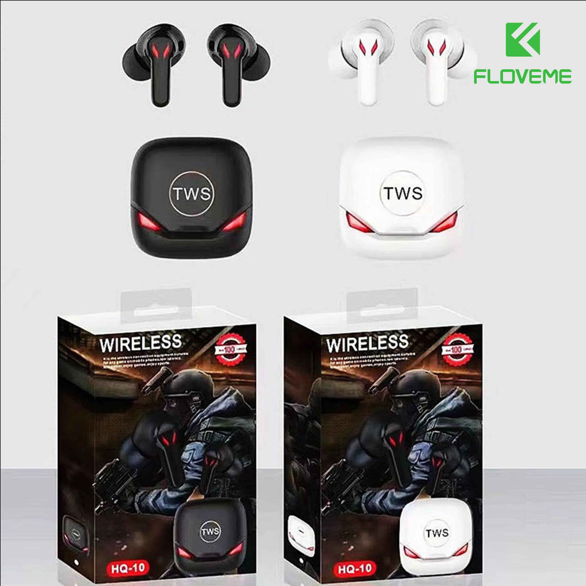 Tai nghe không dây Gaming Floveme HQ10 Bluetooth 5.0 TWS - tích hợp công nghệ Dual Micro thông minh - Đỗ trễ thấp - thiết kế nhỏ gọn - Hàng chính hãng