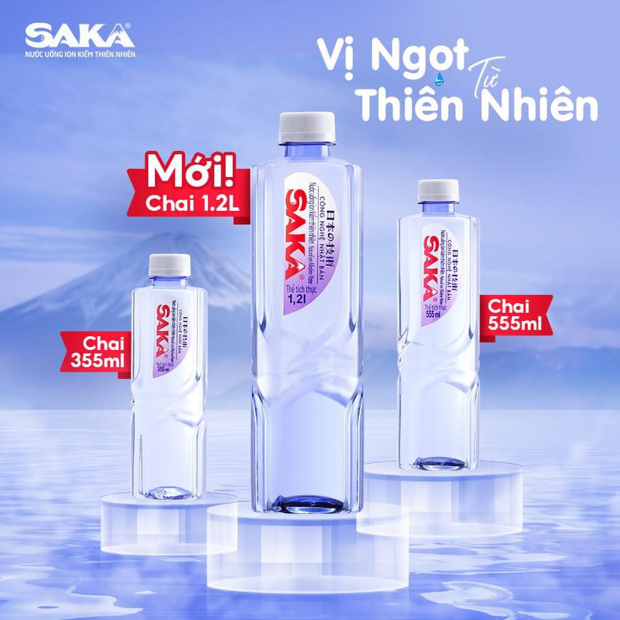 Thùng 24 Chai Nước Uống Ion Kiềm Đóng Chai Saka 355ml - Nước uống Detox với Công Nghệ Điện Phân Ion Kiềm Nhật Bản