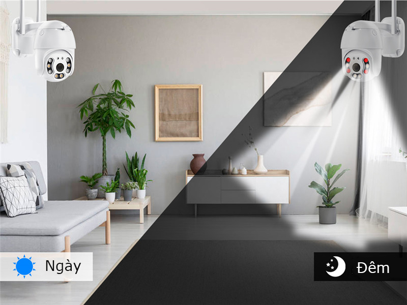 Camera ngoài trời wifi 2 râu xoay 360 độ điều khiển từ xa, có màu ngày đêm - CCTV hồng ngoại giám sát - Kết nối điện thoại - chống nước, chống bụi bẩn