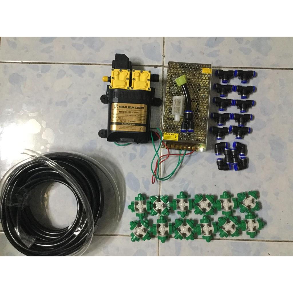 50K - Bộ phun sương gồm bơm sinleader đôi-nguồn tổ ong 12v 10A - béc-dây