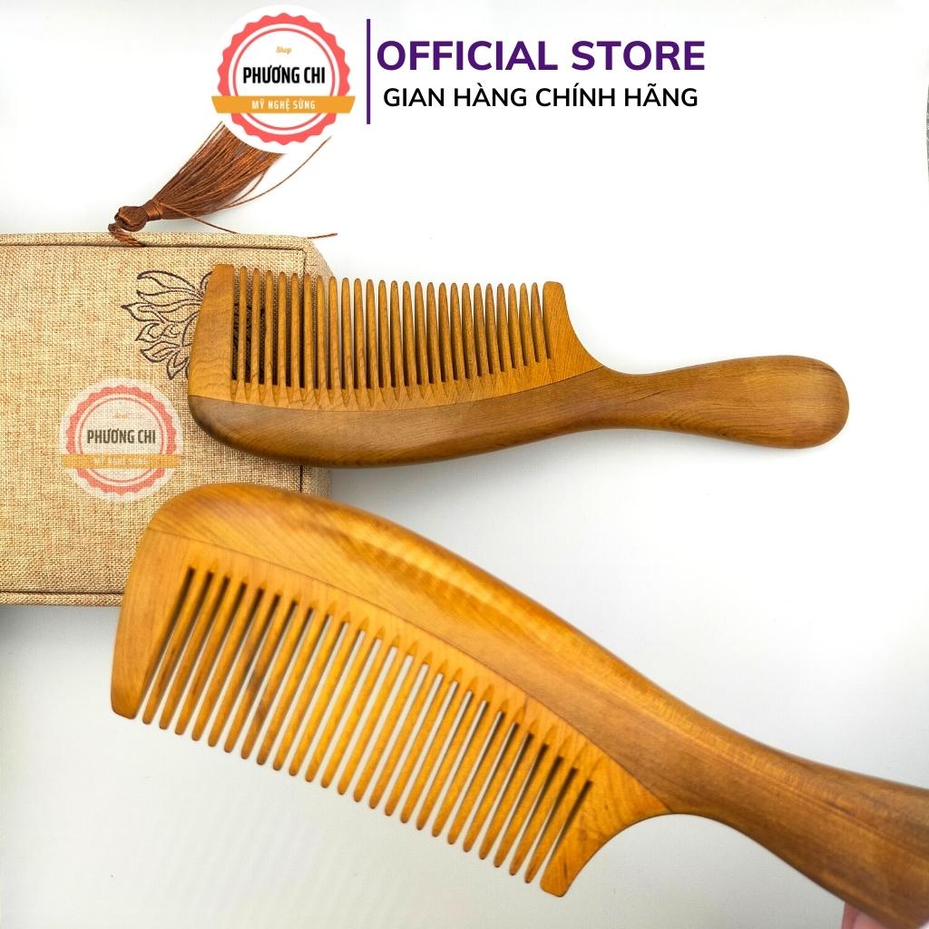 Lược gỗ thơm gép răng chuôi bầu trơn dài 19,5cm, lược chải tóc gỡ rối massage đầu