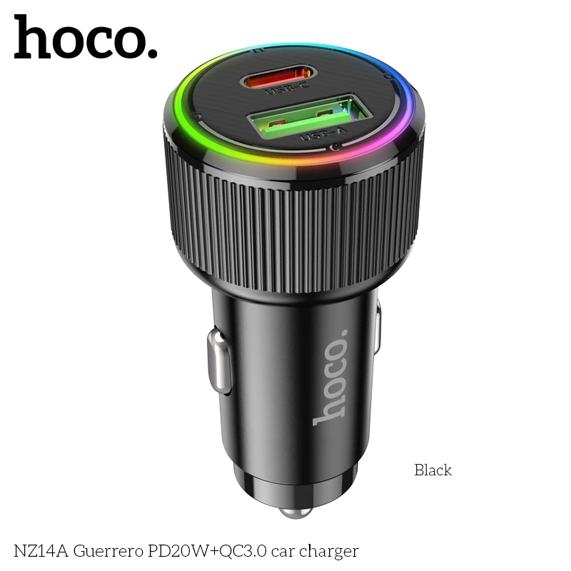 Tẩu sạc 20W (Type C + USB) Hoco NZ14a sạc nhanh cho điện thoại Samsung/ iP/ Xiaomi _ Hàng chính hãng