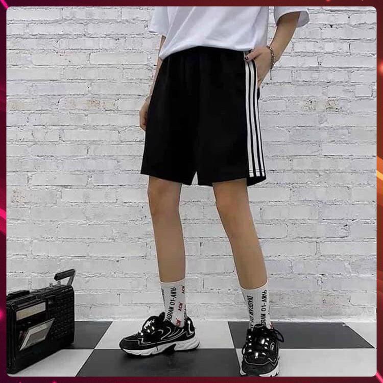 Quần Đùi 3 Sọc RAINBOW Nam Nữ Unisex Vải Dày Mát Mịn, Quần Shorts Ống Rộng Cạp Chun, Quần Đùi Thể Thao Dáng Suông