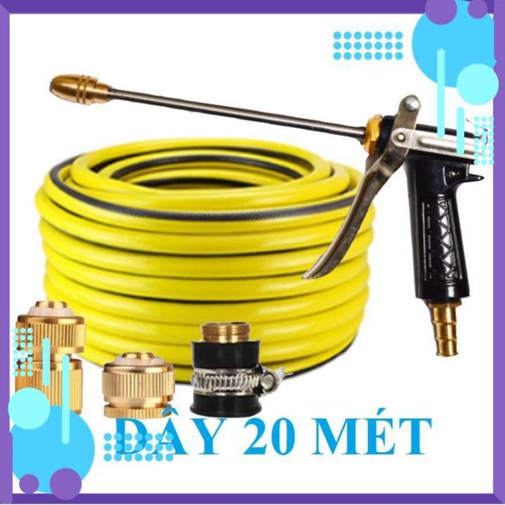 Vòi Xịt Nước️ Bộ dây vòi xịt nước rửa xe, tưới cây , tăng áp 3 lần, loại 20m 206318 đầu đồng, cút đồng