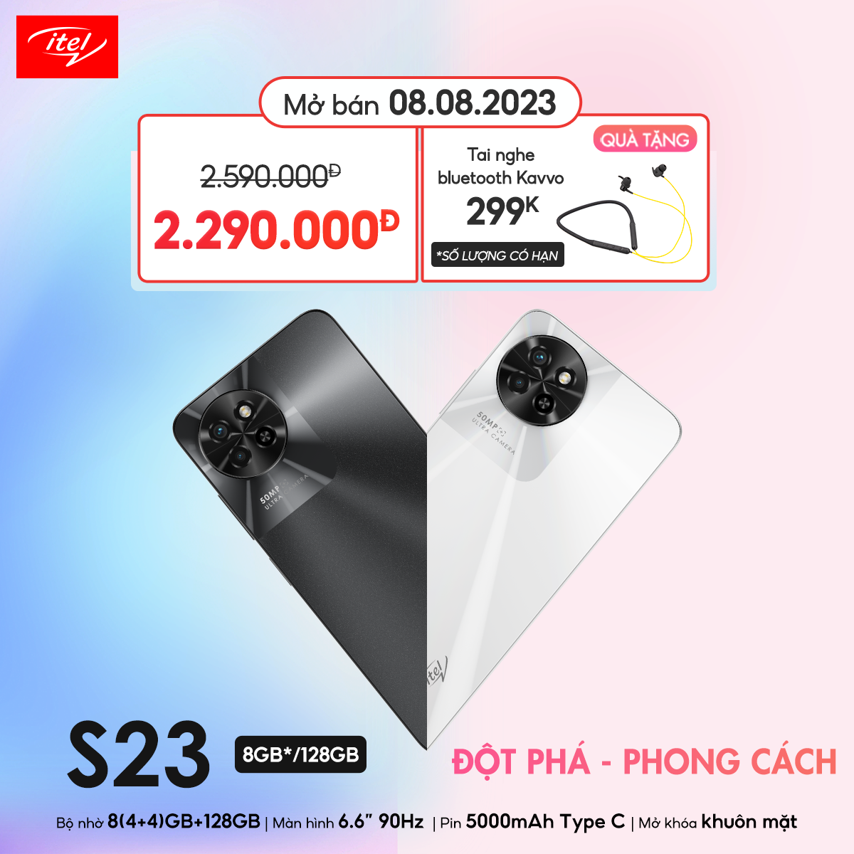 Điện Thoại Itel S23 4GB/128GB | Pin 5000mAh | 6.6 Inch | Camera 50MP | HÀNG CHÍNH HÃNG