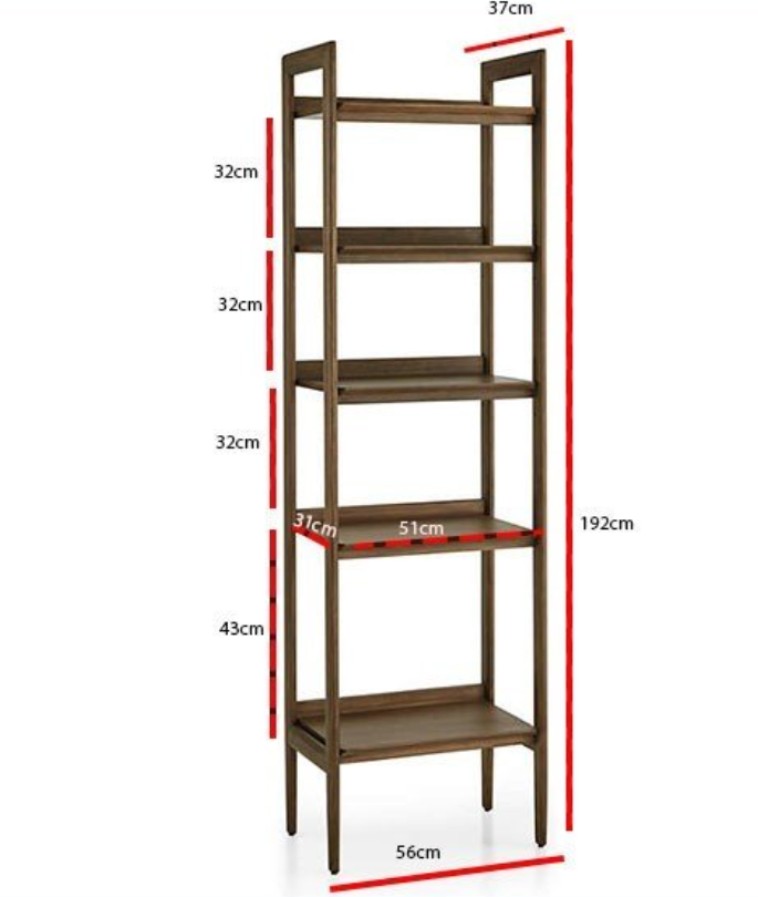 Kệ sách gỗ bạch dương Tundo ngang 56 x36 x 192 cm màu gỗ óc chó