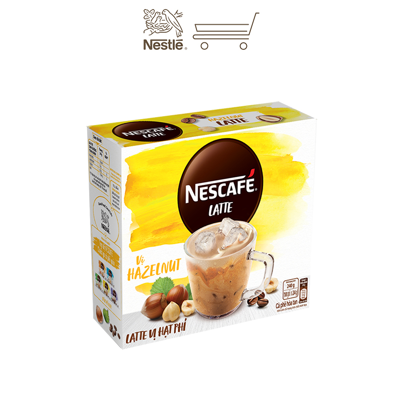 Cà phê hòa tan Nescafé Latte sữa hạt vị hạt phỉ (Hộp 10 gói x 24g) - [Tặng 1 hộp đựng thực phẩm Inochi 500ml]