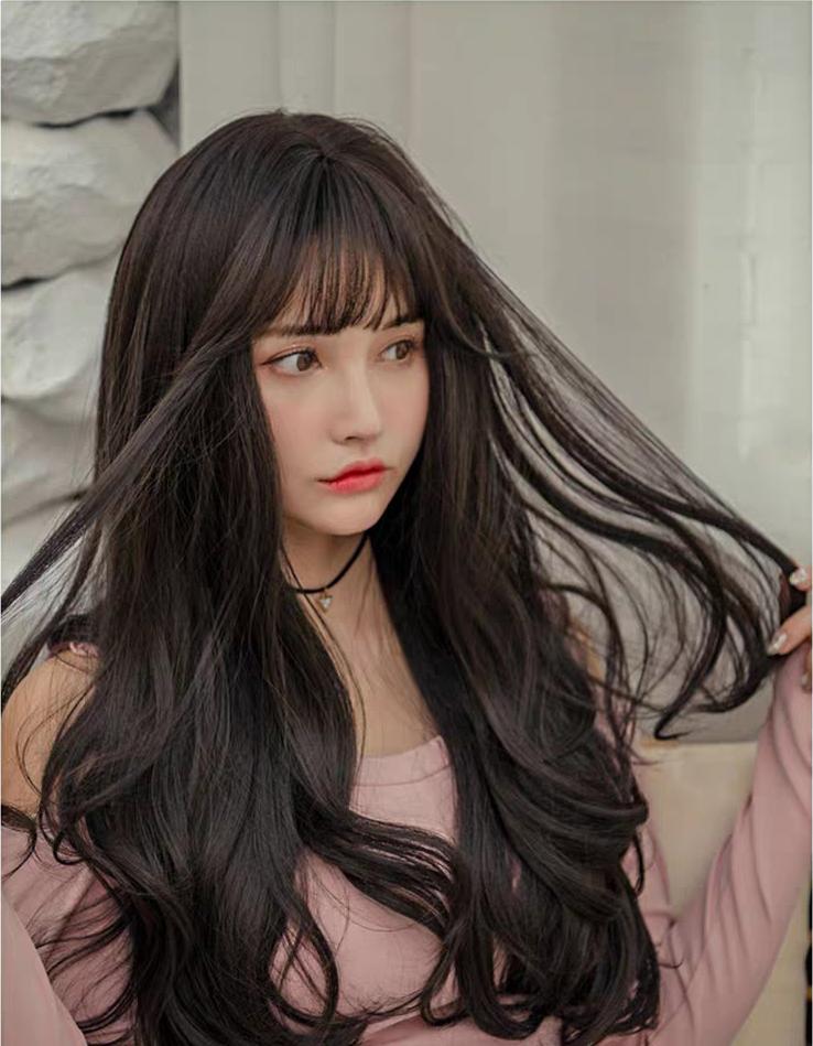 Tóc giả nguyên đầu xoăn Hàn Quốc siêu xinh có rãnh da đầu, chịu nhiệt tốt, có thể bấm, uốn, duỗi, gội. giống tóc thật 100%. Kèm lưới và lược