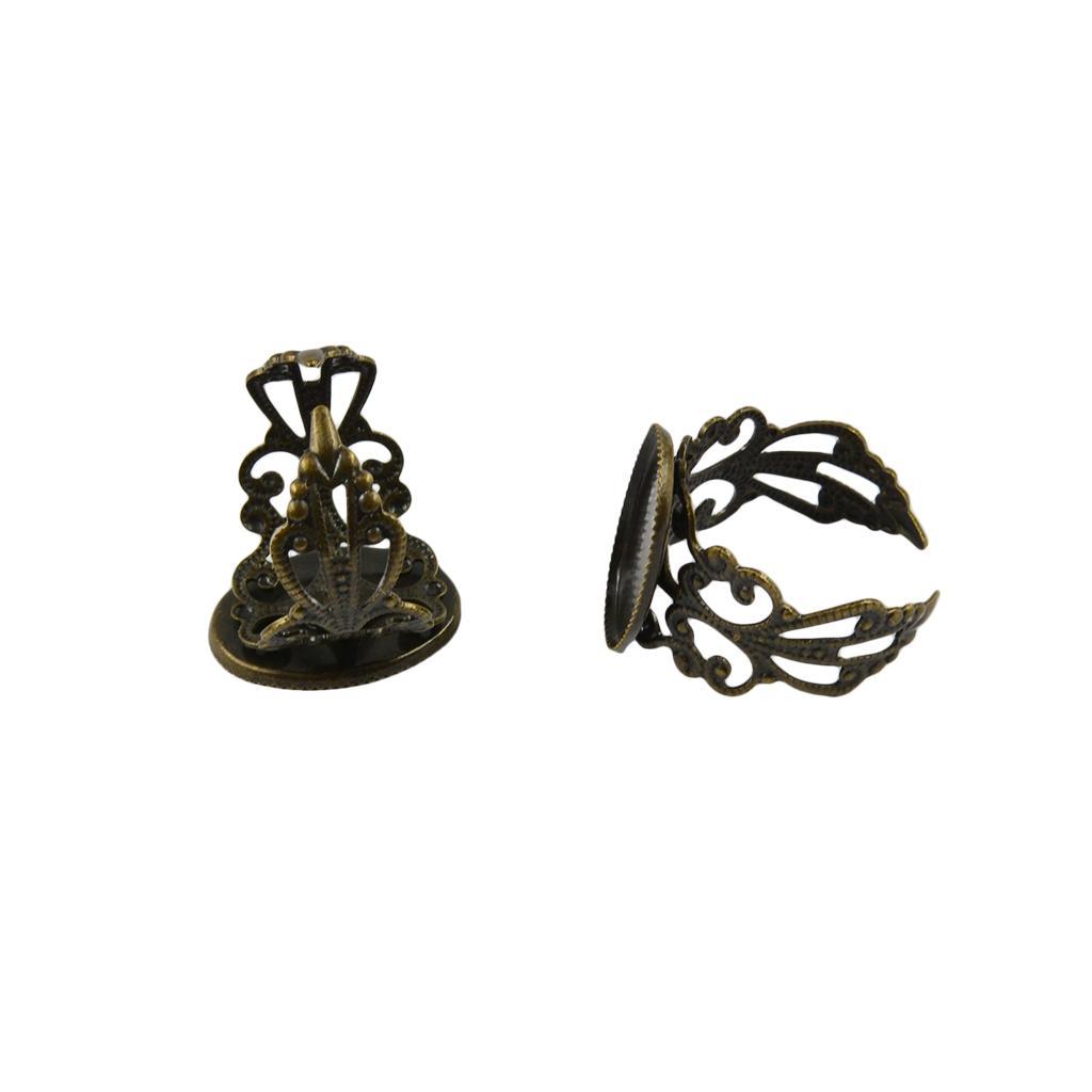 Adjustable Brass Blank Bezel Filigree Flower  DIY Making