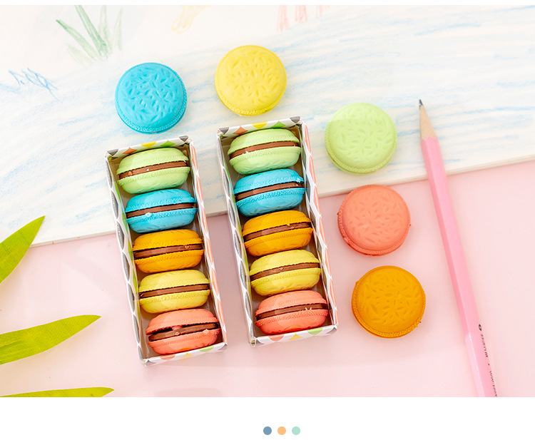 Set 5 Gôm tẩy bút chì hình bánh Macaron dễ thương, gôm tẩy nhiều màu sắc Hàng Chính Hãng E517