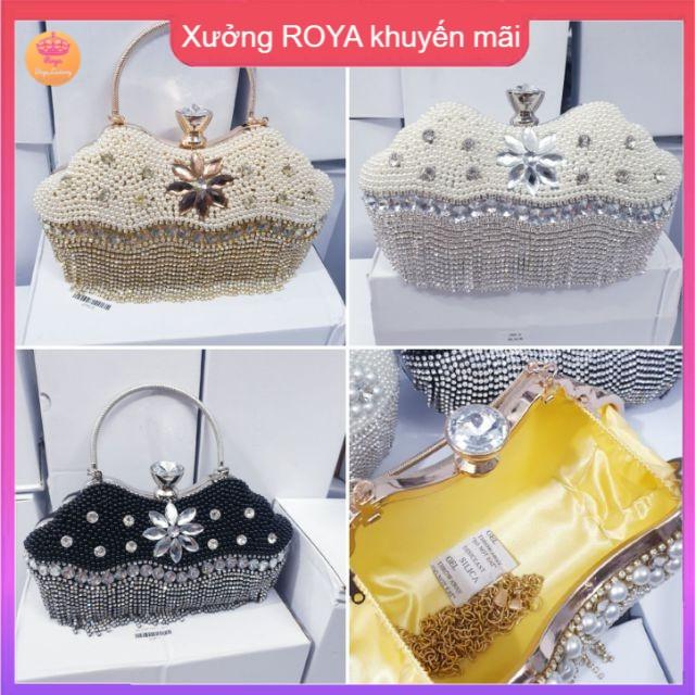 Ví Cầm Tay Nữ Clutch Dự tiệc ROYA cốp đính đá sang trọng đẹp sang chảnh 210C