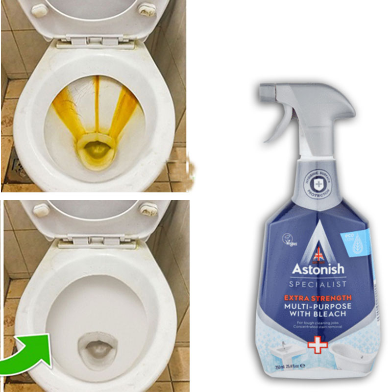 Bình xịt tẩy rửa nhà vệ sinh toilet Astonish C6780 750ml sản xuất tại Anh Quốc chuyên tẩy vết bẩn ố vàng cặn phèn và mảng bám trên các thiết bị sử vệ sinh, nhà tắm như vòi sen, vòi nước, màng nhựa, tường gạch men