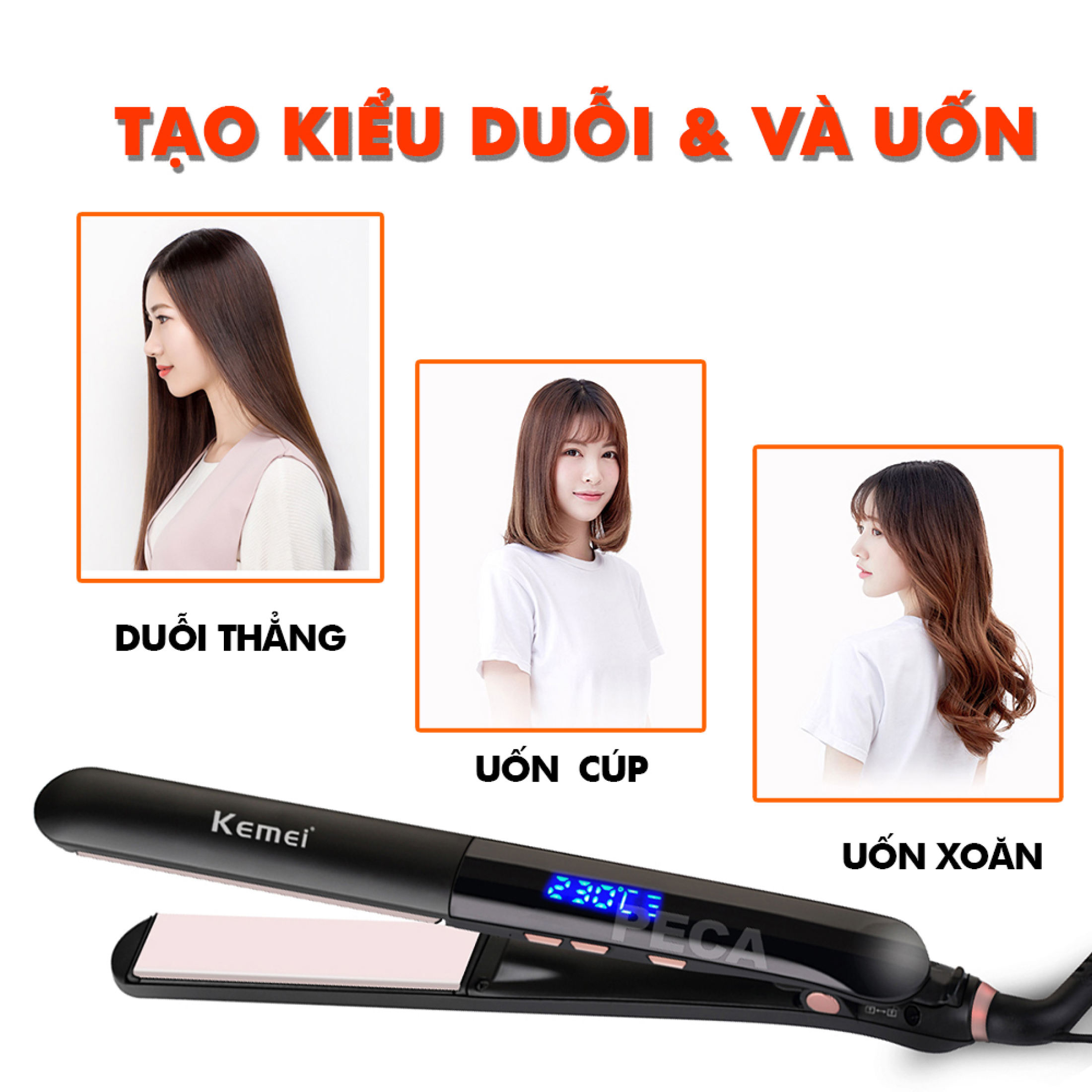 Máy duỗi tóc KEMEI KM-1322 màn hình LCD hiển thị điều chỉnh 6 mức nhiệt độ thích hợp sử dụng được cho mọi tình trạng tóc dùng để là tóc, ép tóc, uốn cụp