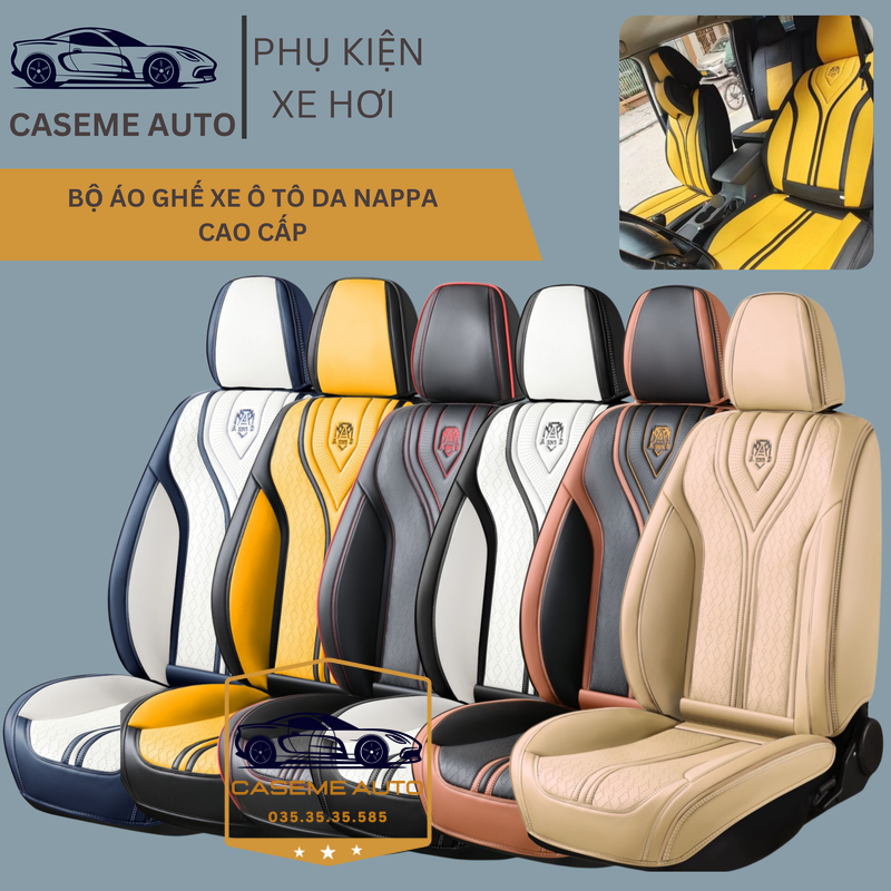 [Tặng Kèm 2 Gối] Bộ 5 Áo Bọc Ghế Ô Tô 9D Da Nappa Có Lỗ Thoáng Hơi, Đường May Nổi, Chống Nước Tốt, Dễ Vệ Sinh, Không Mùi, Có Chống Trượt (Mã MT324) - Hàng Nhập Khẩu