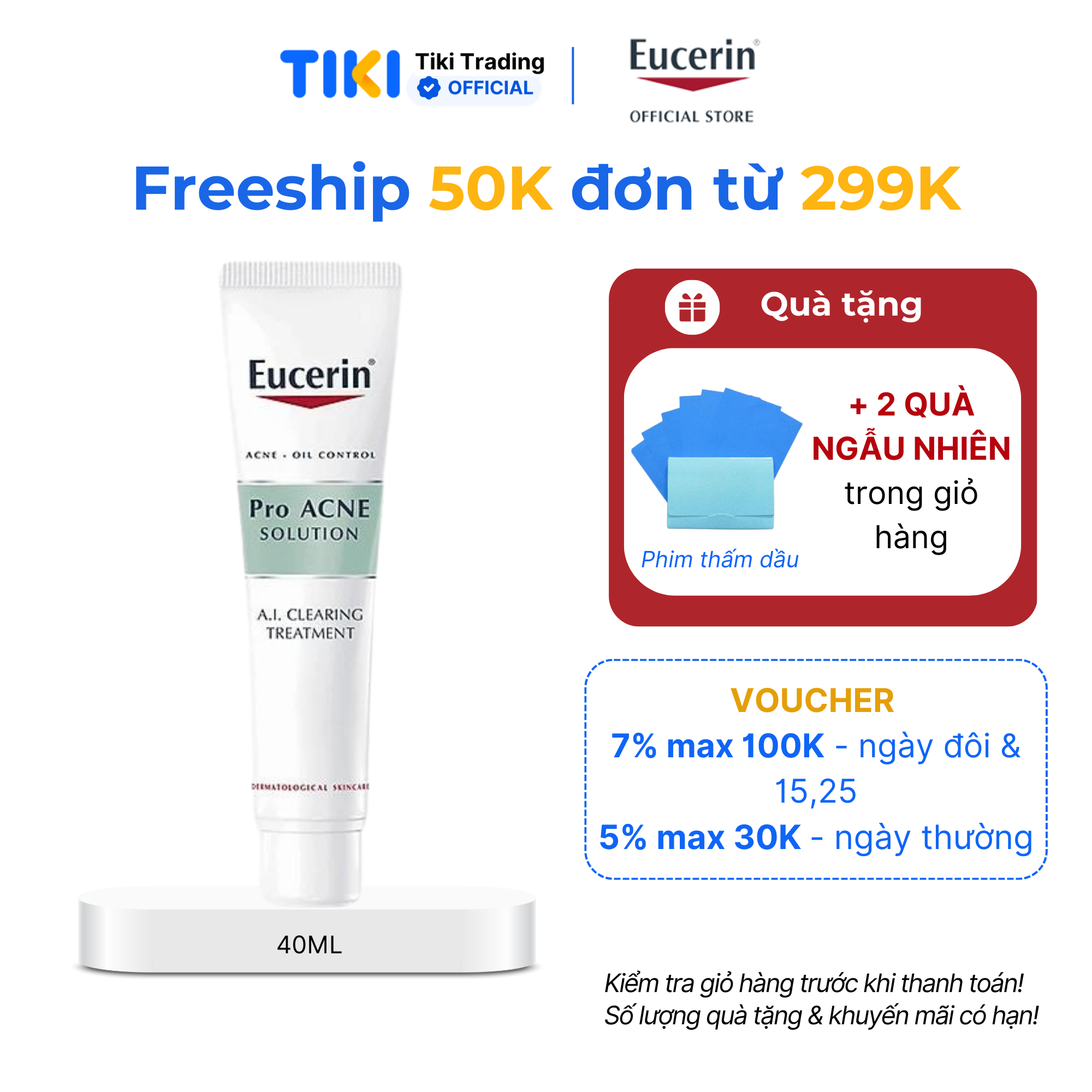 Gel giảm mụn sau 1 tuần Eucerin Pro Acne A.I. Clearing Treatment 40ml