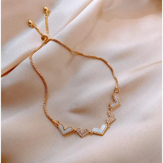 Vòng tay, lăc tay dây hoa tiết hình trái tim, nữ tính phong cách Hàn Quốc LT002