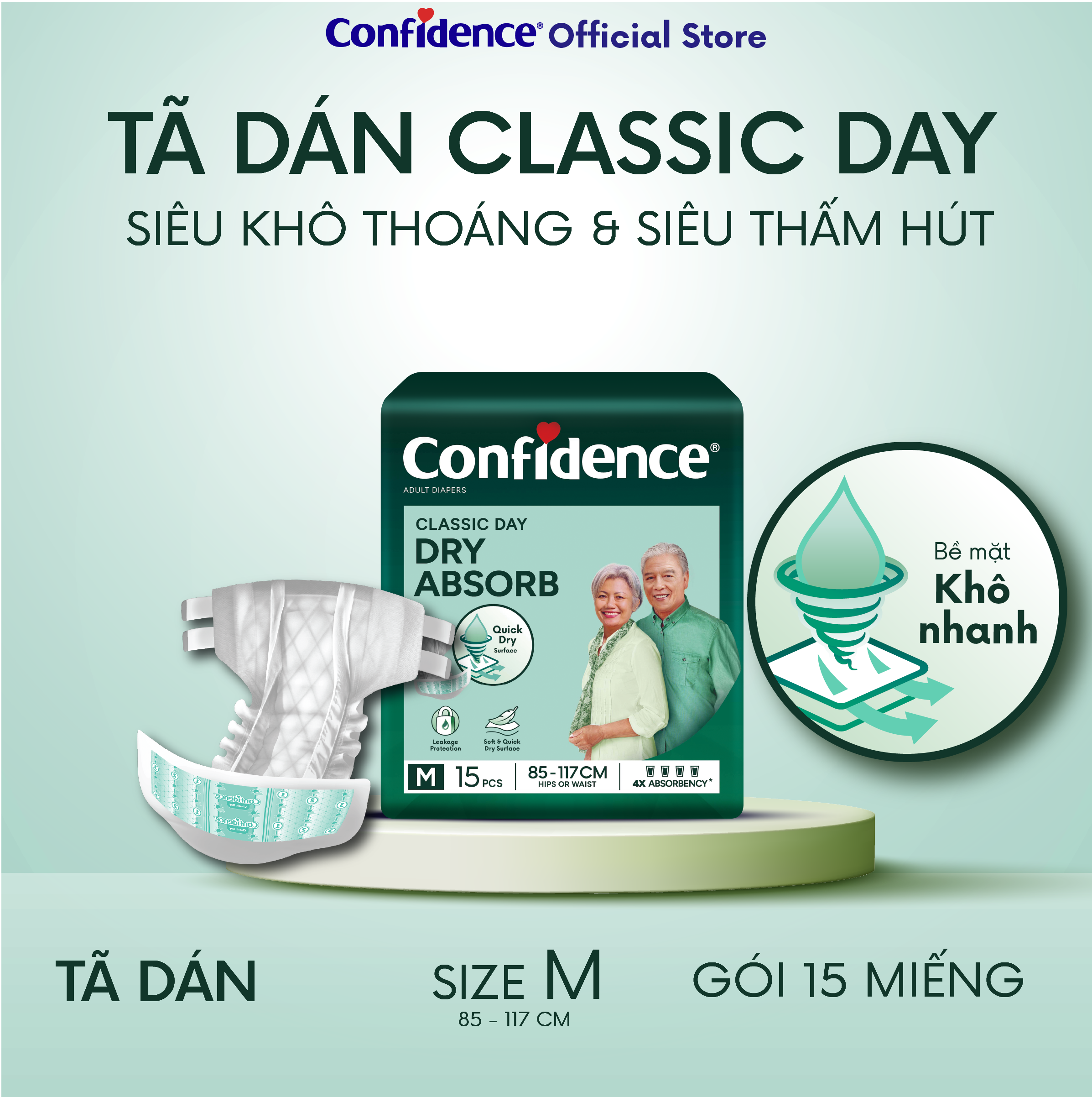 Combo 3 Tã dán người lớn CONFIDENCE CLASSIC DAY size M/L gói 15 miếng