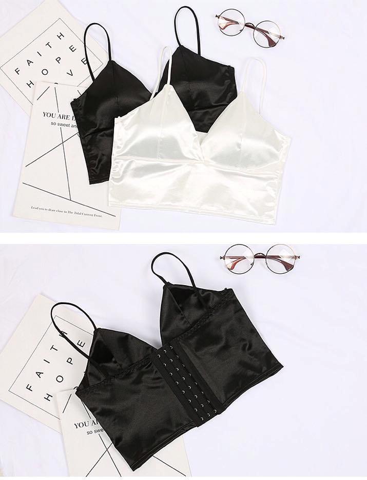 Áo Lót Nữ, Áo Bra Croptop Satin Siêu Sexy - Đen