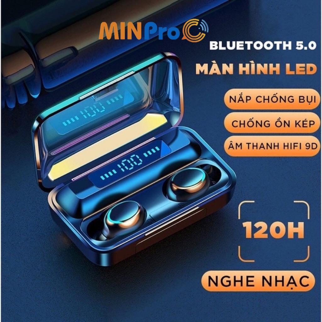 Tai nghe Bluetooth không dây F9 PRO MINPRO 5.0 cảm biến vân tay chống nước kèm sạc dự phòng 2.000mAh