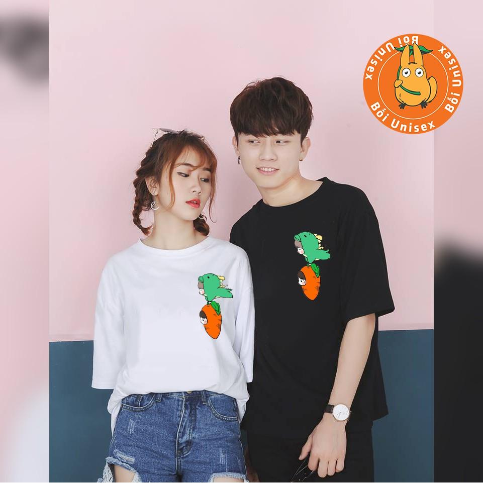 Áo Thun Tay Lỡ Nam Nữ '' Khủng Long - Cà Rốt '' Bối Unisex