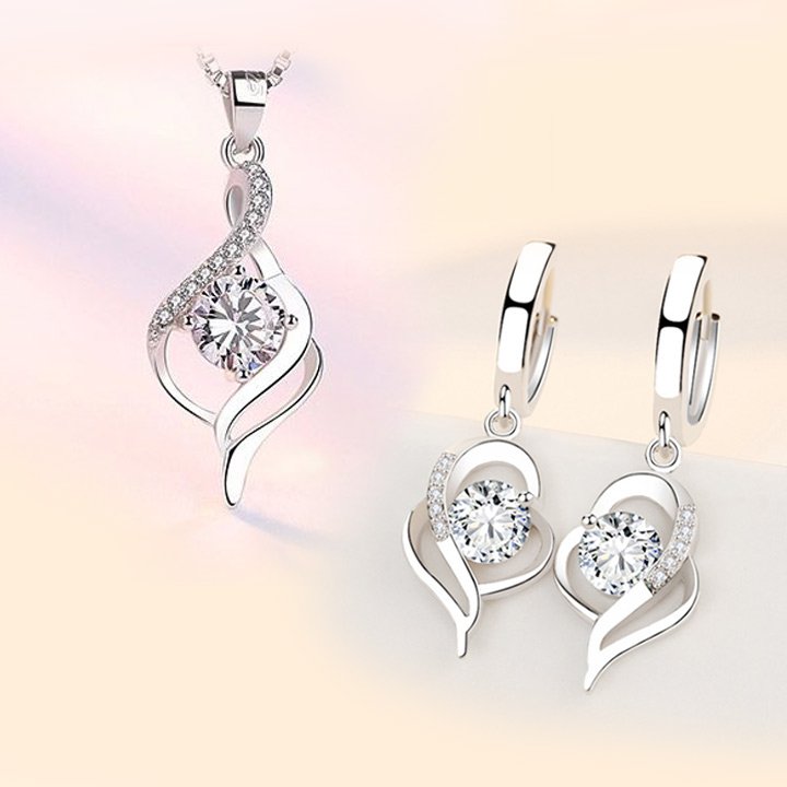 Bộ trang sức dây chuyền bông tai nạm đá zircon sang trọng BHB153