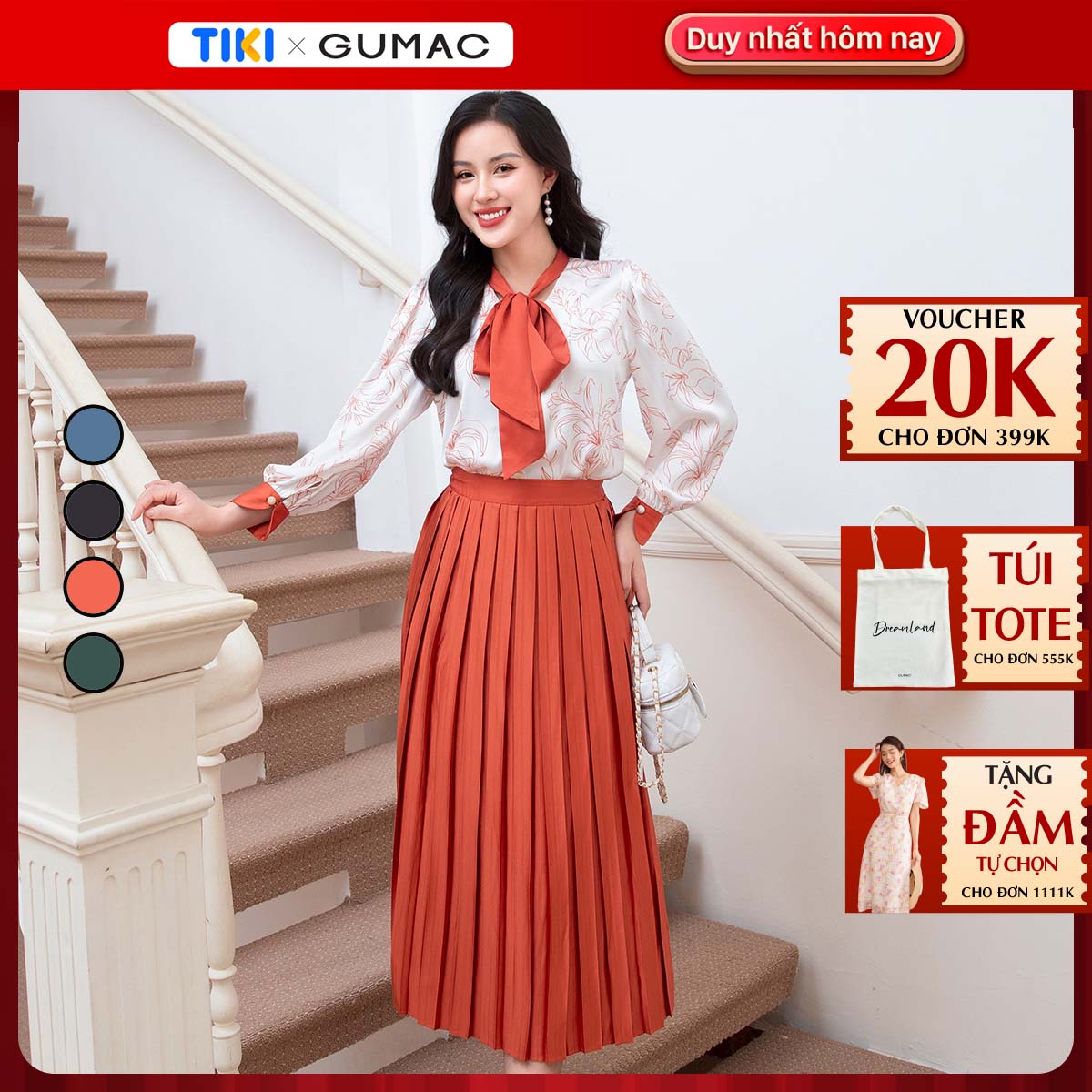 Chân váy lụa dập ly thời trang GUMAC VD10007