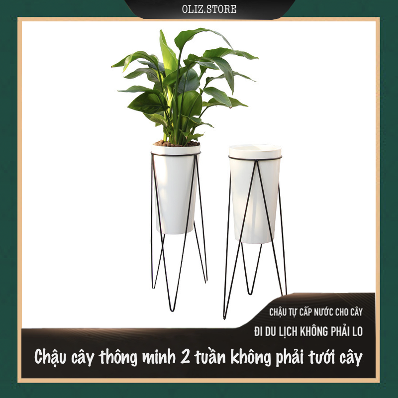 Chậu trồng cây Oliz A409. Chậu nhựa trồng cây tự dưỡng có giá chân bằng thép