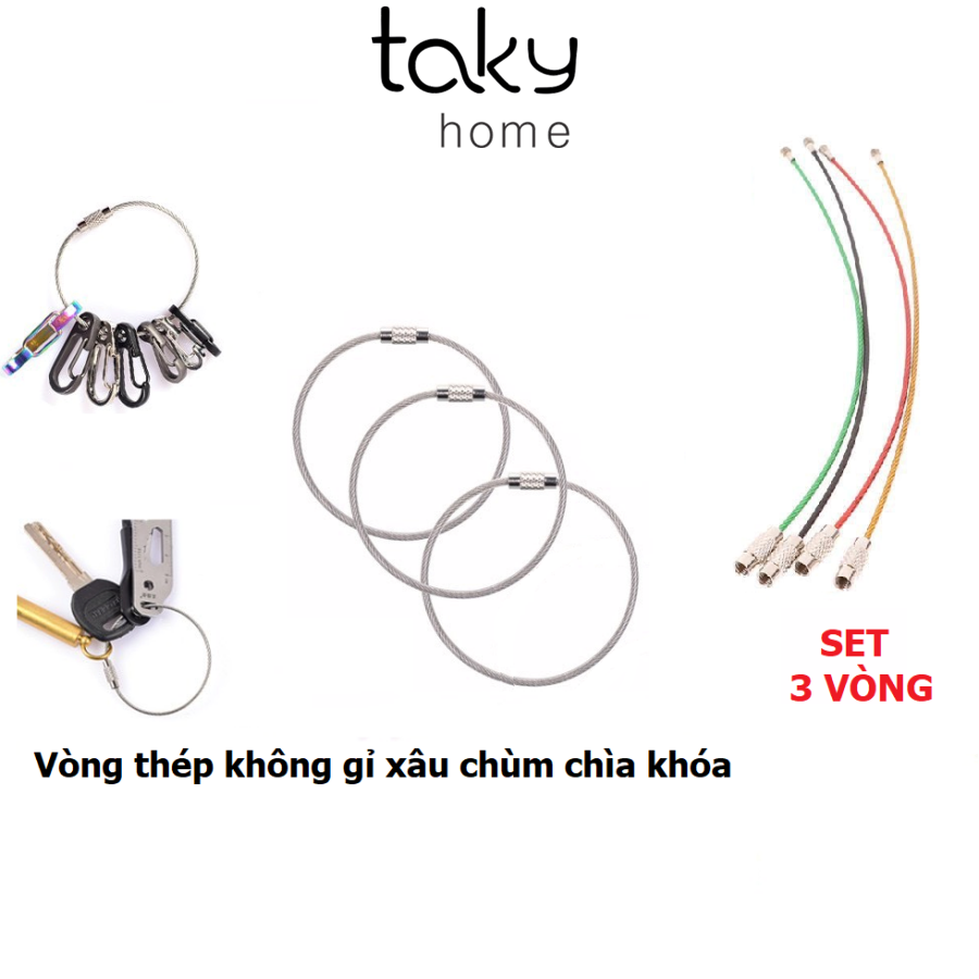 3 Vòng Móc Xâu Chùm Khóa Không Gỉ, Có Chốt Ren Vặn Giữ Chặt, Móc Xâu Đa Năng, Tháo Gỡ Nhanh Chóng. TakyHome 5090