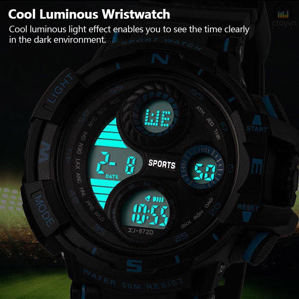 Đồng hồ đeo tay điện tử chống thấm nước màn hình lớn có báo thức và chuông báo cho nam