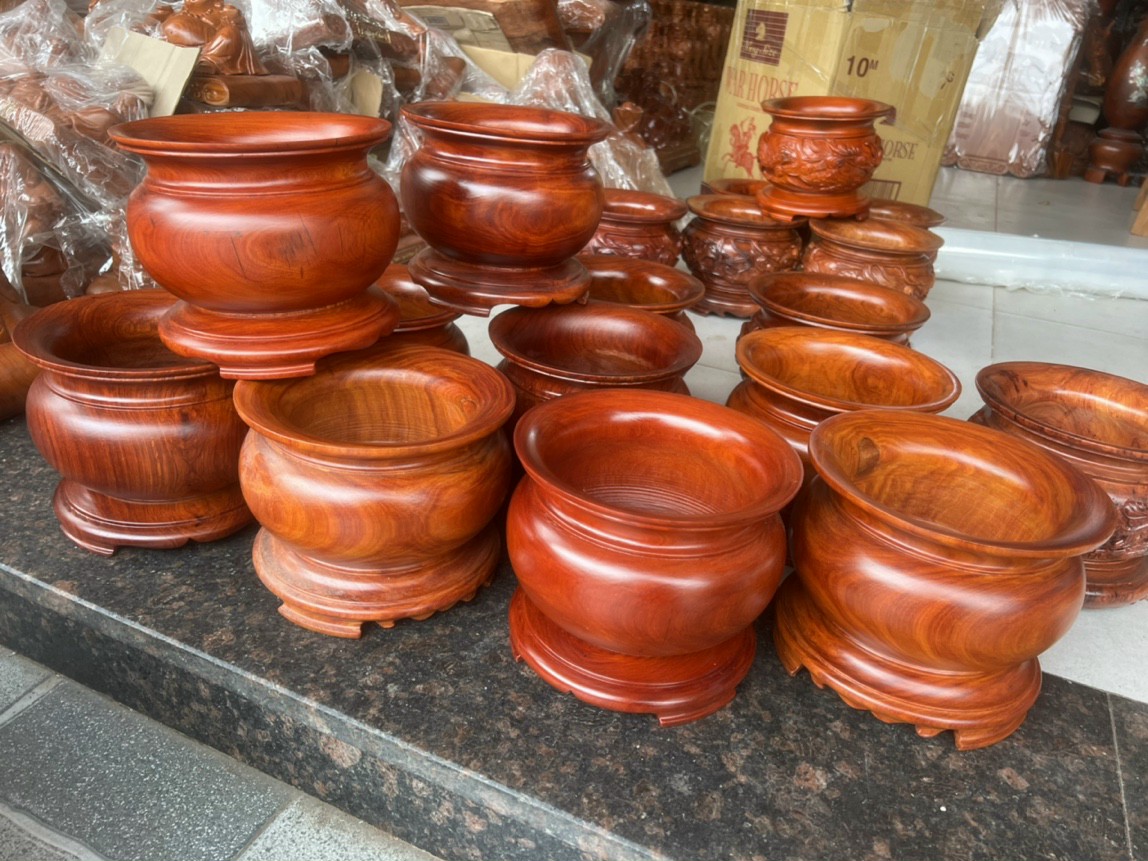 Bát nhang, lư hương gỗ hương cao cấp đk 20 cm