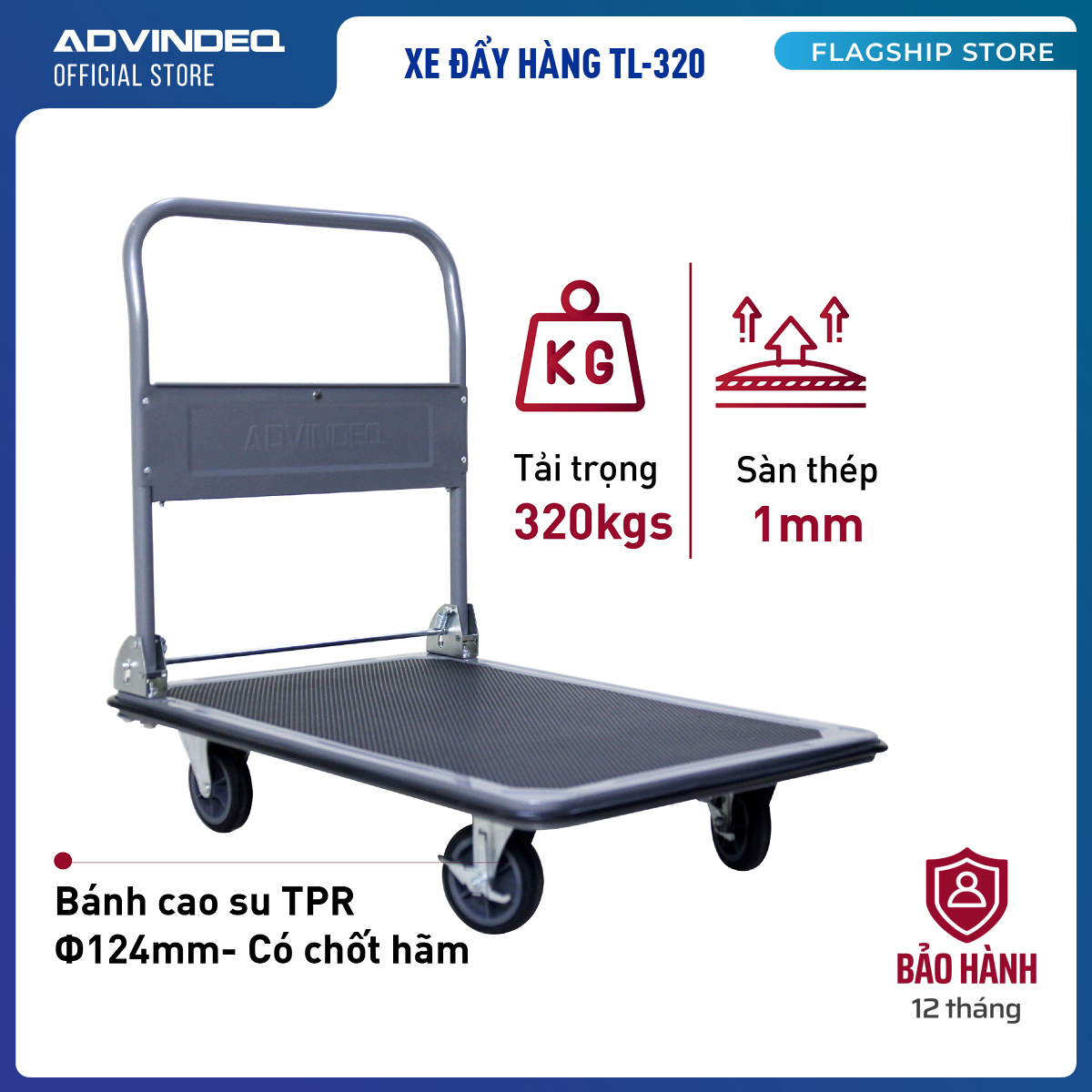 Xe Đẩy Hàng 4 Bánh Sàn Thép ADVINDEQ TL-320 - Hàng Chính Hãng