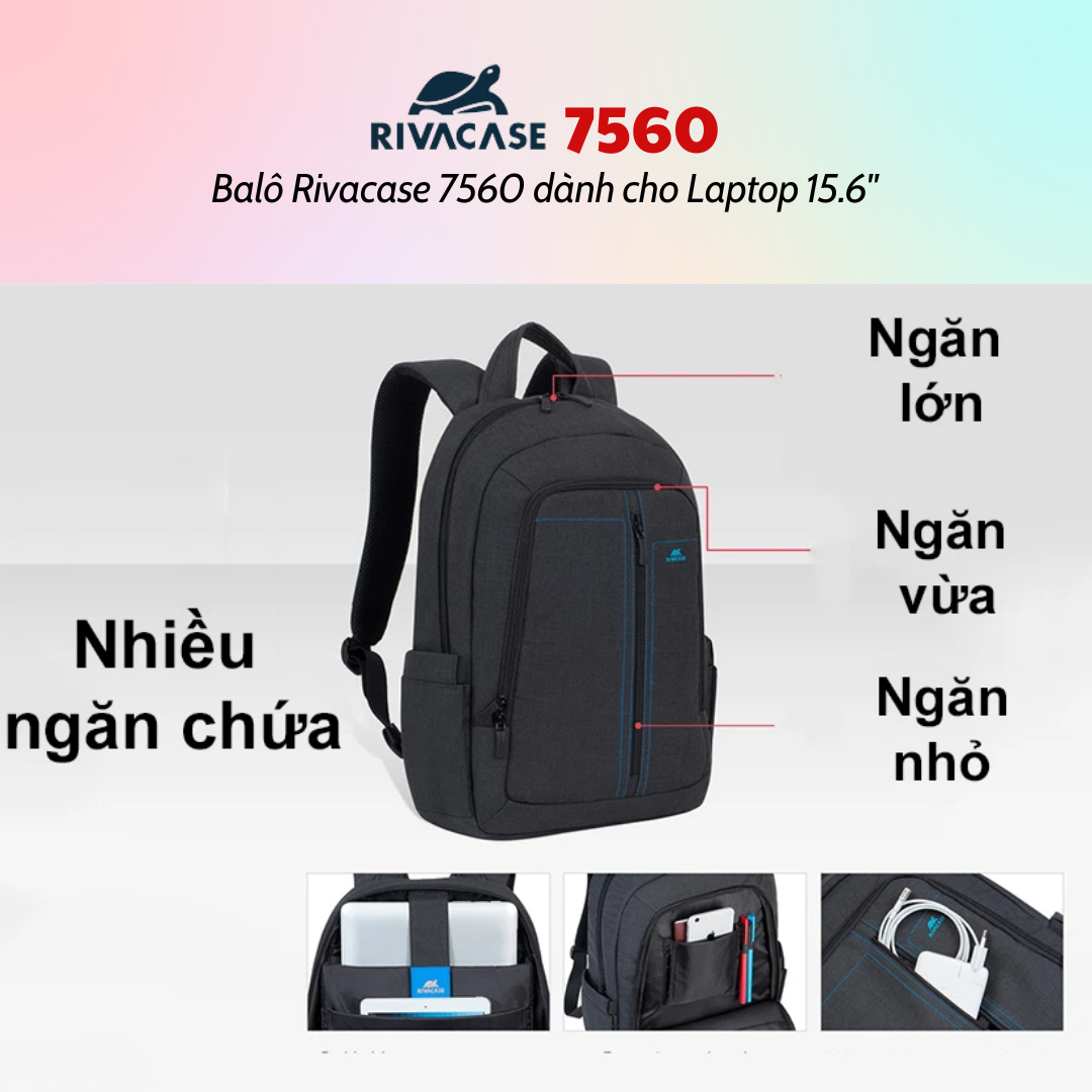 Balô Rivacase 7560 Dành Cho Laptop 15.6&quot; - Hàng Chính Hãng - Bảo Hành 24 Tháng